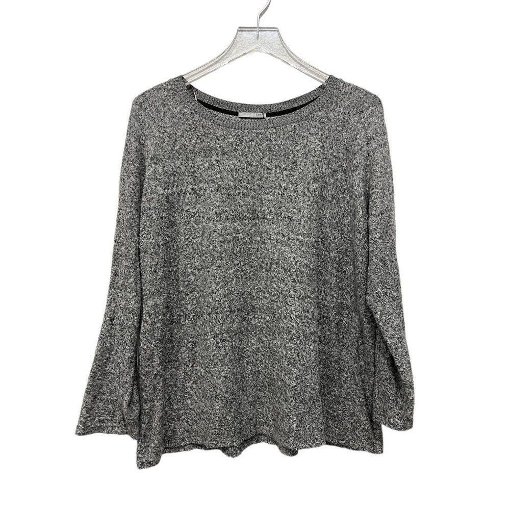 Zara Women Sz L Soft Spun Sweater Heather Gray Scoop Neck Long Sleeve‎ NWT